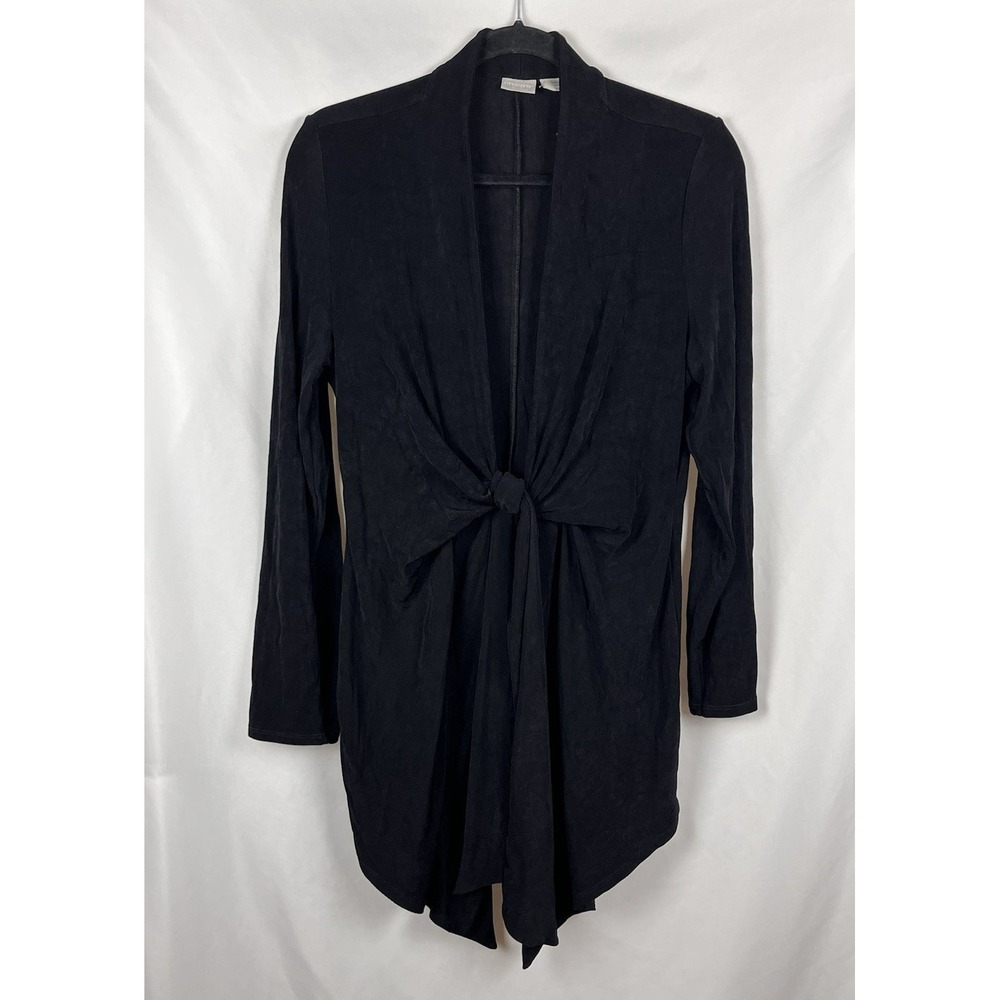 Chicos Travelers Black Slinky Knit Tie Front Cardigan Draped Duster Womens 1 M/L